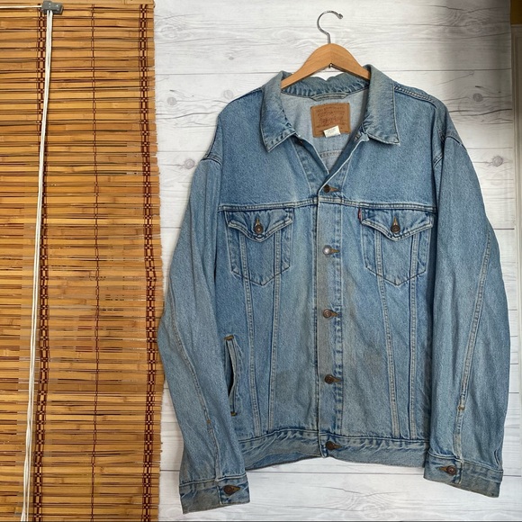 Vtg Levi’s Denim Jean Trucker Jacket 2XL 90s Worn